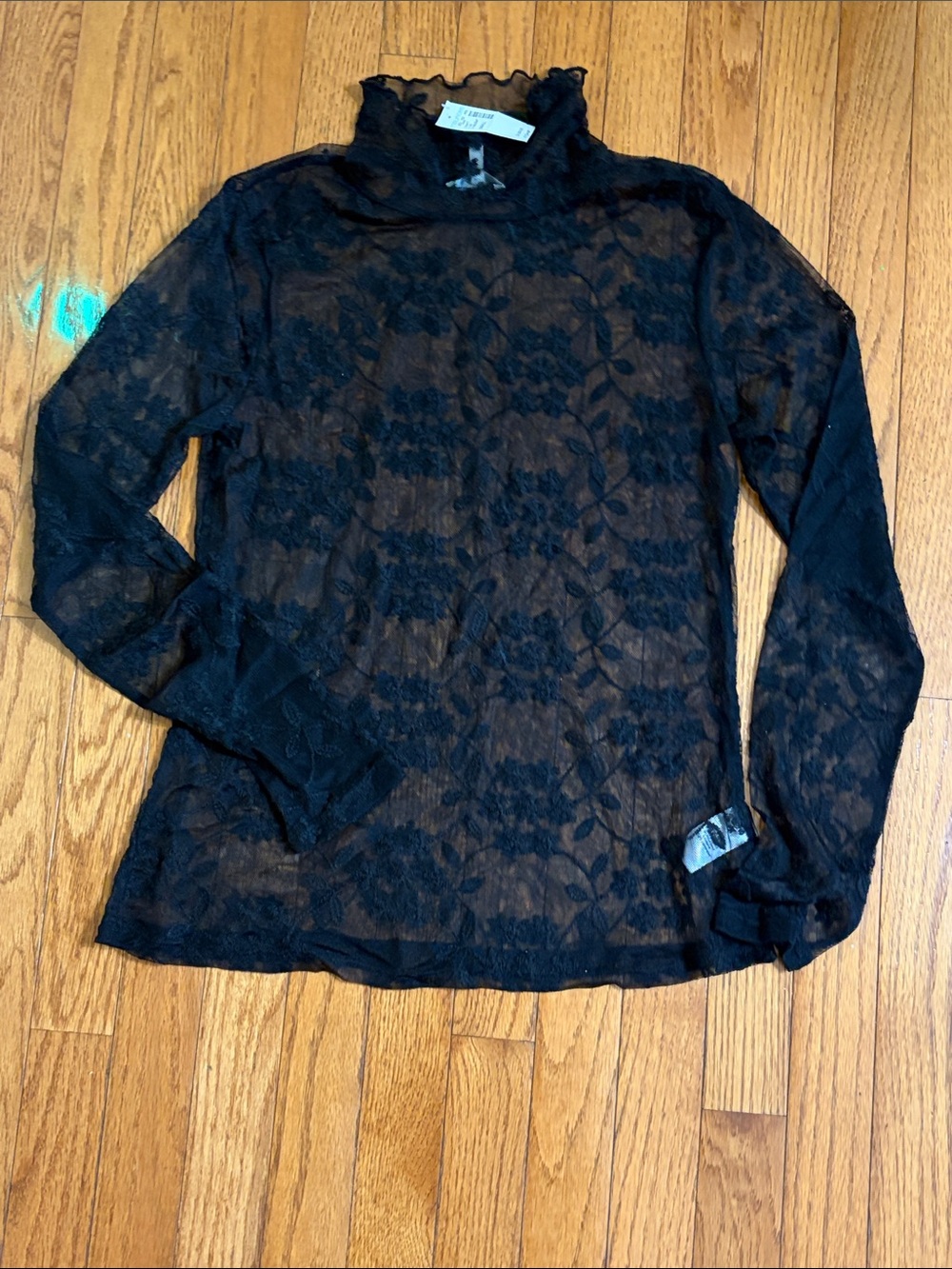 Maurices Black Floral Lace Long Sleeve Mock Neck Top